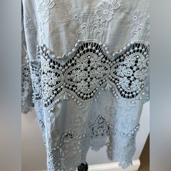 Anthropologie TYLHO Elodie Embroidered Lace Tunic Blouse Blue Size S - Picture 7 of 12